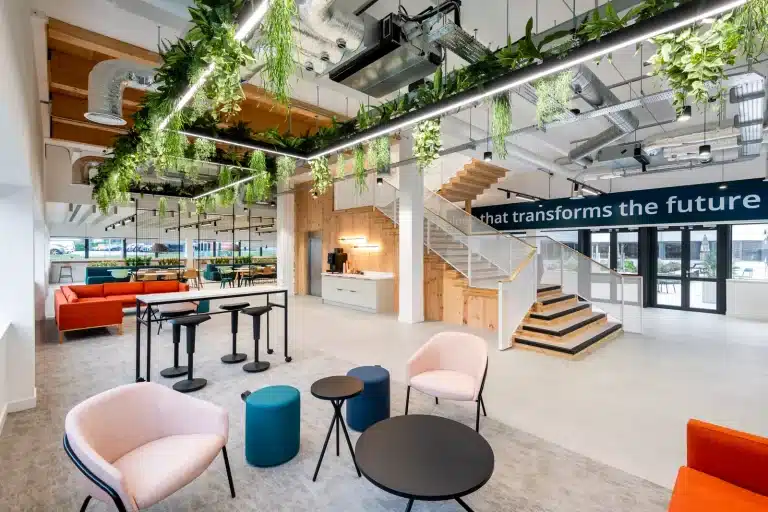 Modern office with greenery and seating